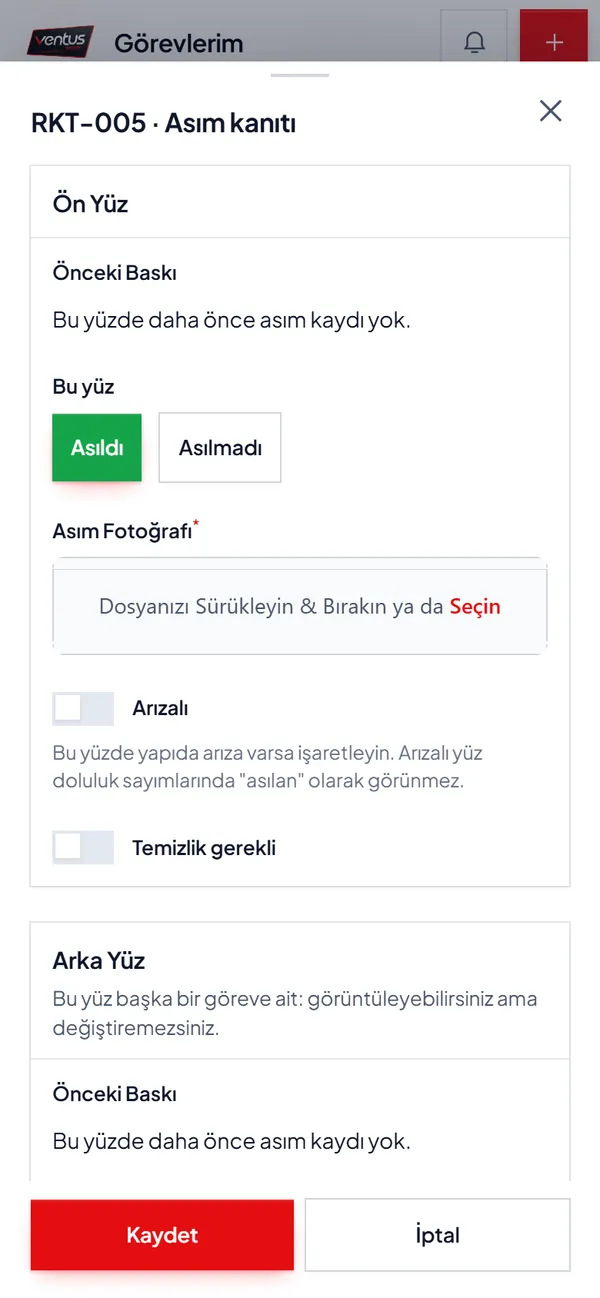 Görev kapatma: fotoğraf ve yüz seçimi.